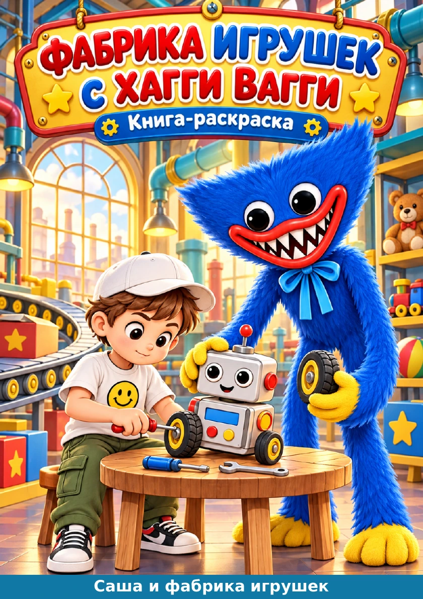 Обложка раскраски про фабрику игрушек